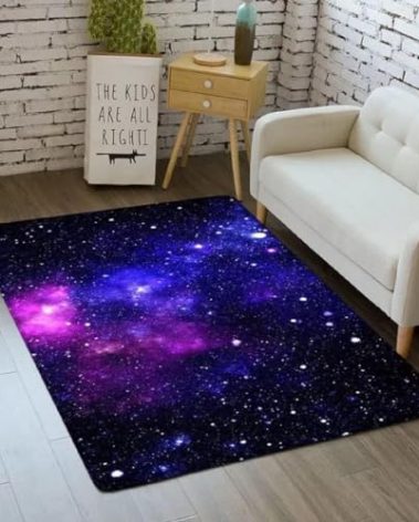 ZSSZO Blue Purple Galaxy Starry Sky Area Rug Universe Space Throw Rugs for Girls Bedroom Kitchen Pads Non-Slip Playroom Floor Mat,3'×5'