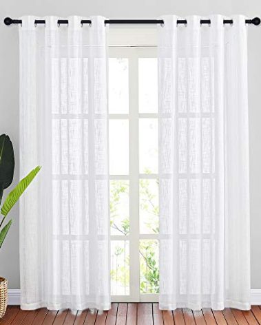 NICETOWN White Linen Curtains 90" Long for Living Room Windows, Grommet Semitransparent Window Treatments with Light Filter for Hall/Villa/Patio Door, 52" Wide, 1 Pair