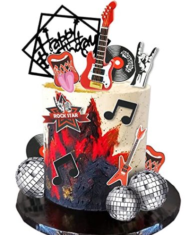 Guitar Cake Toppers Music Theme Birthday Cake Toppers Electric Guitar Model Rock And RollCake Decorations For Rockstar Theme Party Guitar Party Bass Party Supplies (Red)