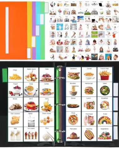 Resurhang Communication Book 162 Laminate Icon Picture Cards with 5 Multicolor Dividers 1 Sentence Strip for Autism Vocabulary Language Speech Articulation Learning Supplies(Real)