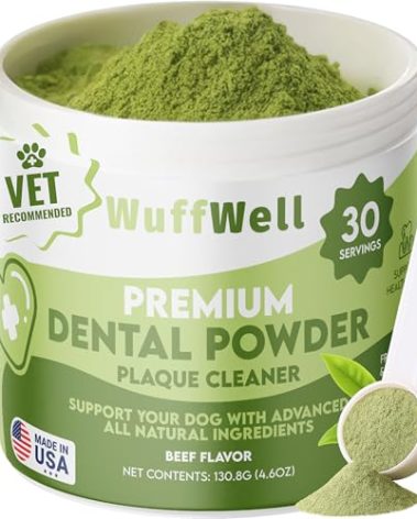 WuffWell Dog Teeth Cleaning Powder with Probiotics – Dog Dental Care for Plaque & Tartar Remover – Effective Dog's Teeth Care & Oral Hygiene for Fresh Breath – USA Made Dental Powder for Dogs Teeth