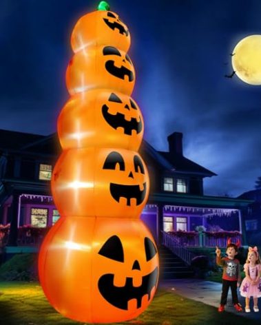 14 FT Giant Halloween Inflatable Stacked Pumpkins Outdoor Decoration Built in 5 LED Lights, Halloween Blow Up 5 Pumpkins Yard Decorations for Lawn Garden Party Decor