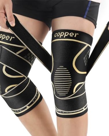 Copper Knee Braces with Strap for Knee Pain Women and Men(2 Pack), Knee Compression Sleeve for Arthritis, ACL, Meniscus Tear, Joint Pain Relief, Knee Support for Working, Running, Weightlifting(4XL)