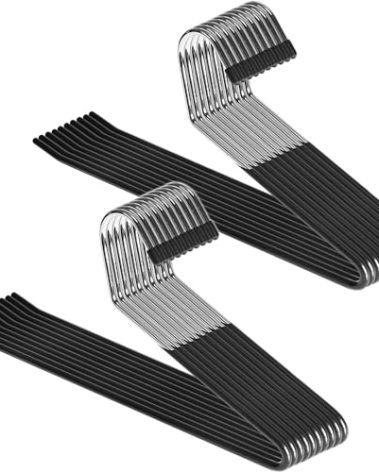 Zober Pants Hangers Non Slip - 20 Pack Open Ended Pants and Jean Hangers for Closet - Space Saving Clothes Hanger - Strong, Durable, Metal Pant Hangers (Black)