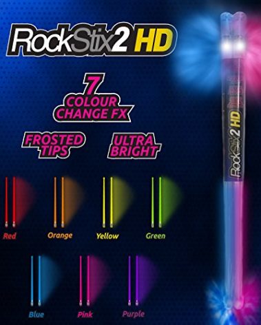 🥁Pair of ROCKSTIX 2 HD: BRIGHT LIGHT UP MULTI COLOR CHANGE LED DRUMSTICKS, 7 Amazing Color effects, Set your gig on fire!