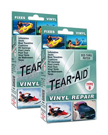 TEAR-AID Vinyl Repair Kit, Type B Clear Patch for Vinyl and Vinyl-Coated Materials, Works on Vinyl Tents, Awnings, Air Matresses, Pool Liners & More, Green Box, 2 Pack