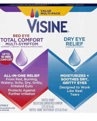 Visine Red Eye Total Comfort Multi Symptom All-in-One Astringent, Lubricant & Redness Reliever Drops & Dry Eye Relief Lubricant Drops, Multipack, 2 Items
