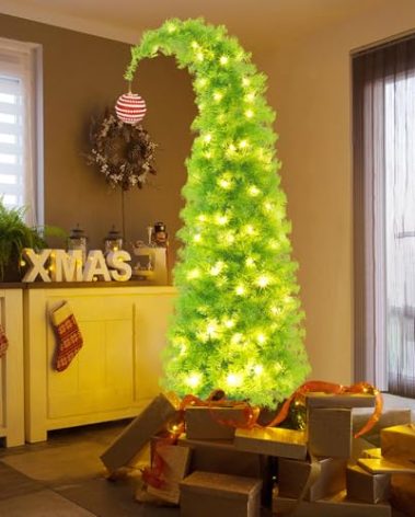 6FT Grinchs Christmas Tree with Flexible Branches - Whimsical Design Perfect for Yard, Includes Sturdy Stand for Outdoor & Indoor Use
