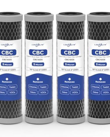 5 Micron 10" x 2.5" Whole House CTO Carbon Block Water Filter Cartridge Replacement for SCWH-5, AO-WH-PRE-RCP2, WHKF-WHWC, FXWTC, FX12P, WFPFC8002, WFPFC9001, 3WH-STDCW-F02, W5CIP (Pack of 4)