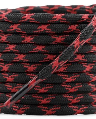 DELELE 2 Pair Round Wave Shape Non Slip Heavy Duty and Durable Outdoor Climbing Shoelaces Black&Red Hiking Shoe Laces Shoestrings-79 inch
