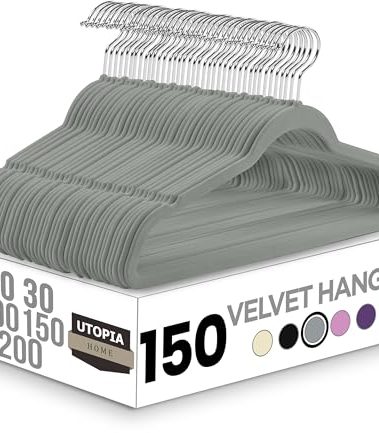Utopia Home Velvet Hangers 150 Pack - Non-Slip Suit Hangers with 360 Degree Rotatable Hook - for Pants, Coats, Shirts & More (Grey)