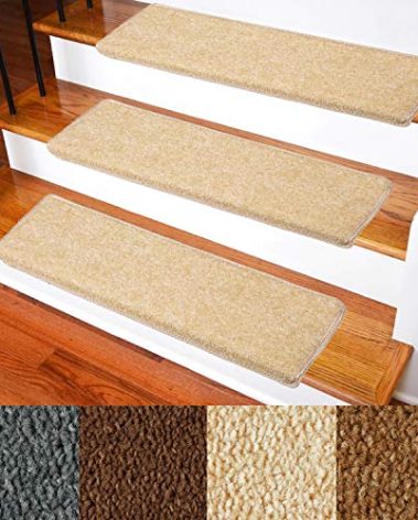 Carpet Stair Treads – Non-Slip Bullnose Carpet for Stairs – Indoor Stair Pads – Self-Adhesive & Easy Installation – Pet & Child Friendly – Skid Resistant & Washable – 14- Pack Beige 9.5" x 30"x 1.3”