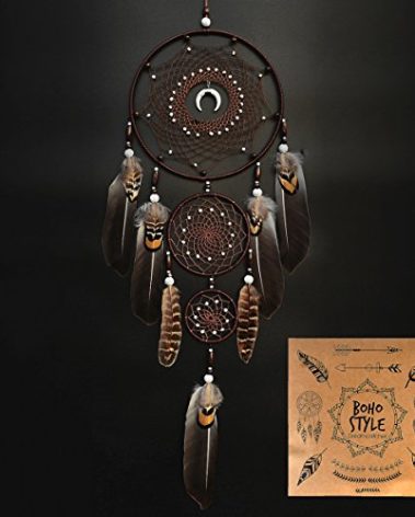 Urdeoms Large Dream Catchers for Bedroom Adult Brown Boho Dream Catcher Wall Decor with Turquoise Hanging Ornament Teen Dorm Room Decor Festival Gift (NO.9)