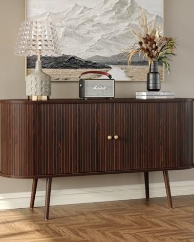 Furniouse 54.4''W Buffet Cabinet with Storage Fluted Sideboard Cabinet with Doors & 4 Shelf Storage for Living Room, Hallway, Kitchen, Mahogany