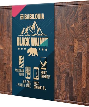 American Black Walnut Cutting Board (ExtraThick 1.7"), Premium Quality & Professional Butcher Block. Heavy Duty End Grain Wood Chopping Board 19.7"L x 12.2"W (Oil bottle & Plate included)