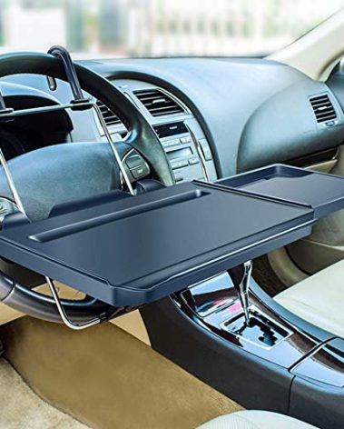 Xergur 2 in 1 Car Steering Wheel Tray/Back Seat Headrest Tray for Eating Food Drink and Writing Laptop Work, Black Car Desk