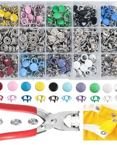 GTAAOY 800PCS Metal Snaps Buttons with Fastener Pliers Press Tool Kit Perfect for DIY Crafts Clothes Hats and Sewing, Snap Button Fasteners Kit for Clothing Sewing(200 Sets,10 Colors,9.5mm)