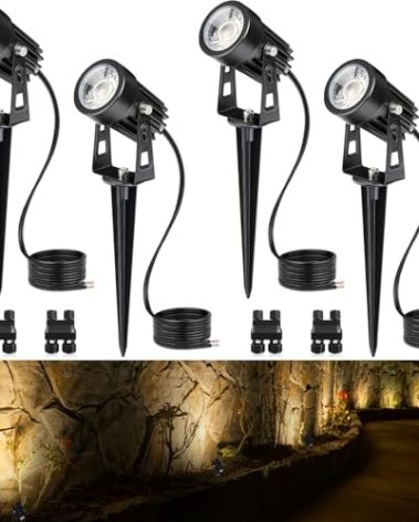 SUNVIE 3W Low Voltage Landscape Lighting LED Landscape Spotlights with Connectors Waterproof Low Voltage Landscape Lights 3000K Warm White Uplights Outdoor Spot Lights for Yard Garden House, 4 Pack