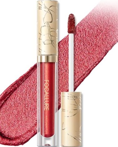 FOCALLURE Metallic Liquid Lipstick,Non Stick Cup Lip Gloss,High Impact Lip Color with Transfer-proof Wear,Long Lasting & Waterproof Lipstick Makeup for Women,RD02 Painkiller