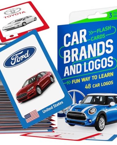 Car Brands and Logos - Flash Cards for Kids Ages 4-8, Flash Cards for Toddlers 2-4 Years - Ideal Small Gift for Boy