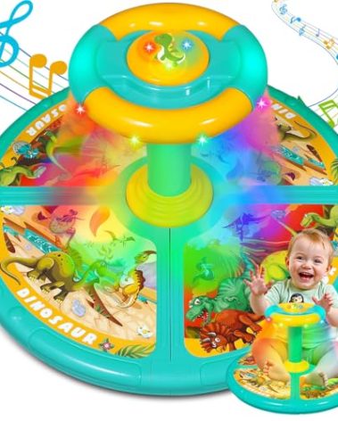 Sumapner Dinosaur Sit and Spin Toys for Toddlers, Extra Large Size, Christmas Birthday Gift for Kids Boys Girls with Music & LED Lights, 360°Spinning Seat Sensory Toys Stocking Stuffers