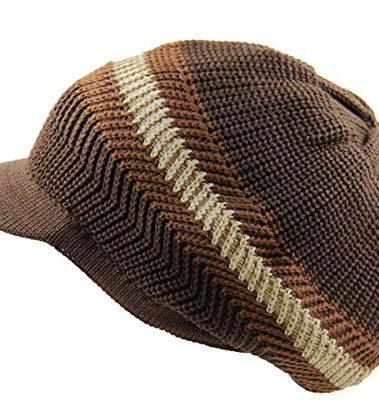 Knitted Cotton Rasta Slouchy Beanie Visor (Brown/Khaki)