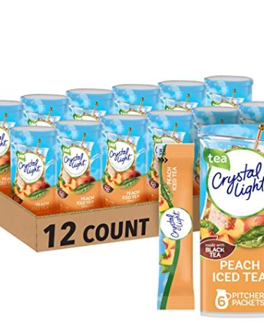Crystal Light Peach Iced Tea Artificially Flavored Powdered Drink Mix, 72 ct Pack, 12 Canisters of 6 Pitcher Packets