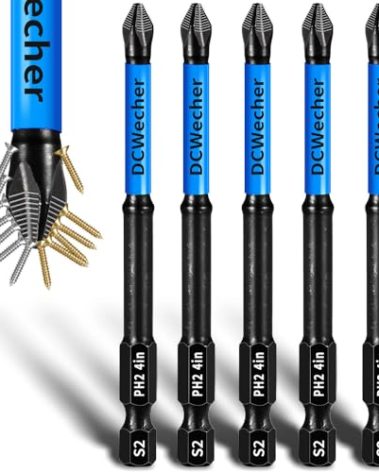 4-Inch Long Phillips Head Drill & Screwdriver Bits 5-Pack, 2 Phillips Bits #2 Impact Magnetic, S2 Alloy Steel, CNC Anti-Slip, 1/4" Hex Shank, Ph2 for Impact Driver, by DCWecher