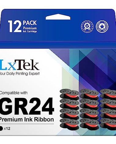 LxTek Replacement for GR24 Universal Twin Spool Calculator Ribbon use with Nukote BR80c, Sharp El 1197 P III, Porelon 11216, Dataproducts R3027 (Black/red, 12-Pack) Tray