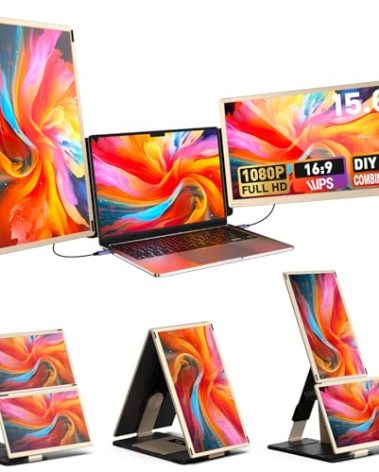 Laptop Extender 15.6-inch, 1080P FHD Portable Monitor with 120% sRGB, 235Rotation Detachable Screen, Plug & Play, Triple Screen Laptop Monitor Extender Compatible with Windows, Mac, Chrome