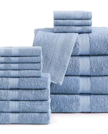 LANE LINEN 100% Cotton Premium Bathroom Towels Set - 16 Pieces - Ring Spun, Quick Dry, Super Soft & Highly Absorbent - 4 Bath, 8 Washcloths, 4 Hand Towels for Bathroom - Pre Shrunk - Cerulean Blue
