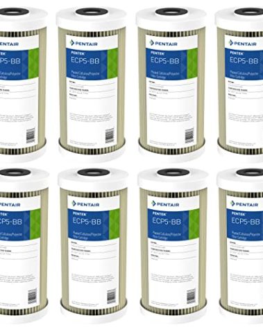 Pentair Pentek ECP5-BB Big Blue Sediment Water Filter, 10-Inch, Whole House Heavy Duty Pleated Cellulose Polyester Replacement Cartridge, 10" x 4.5", White End-Cap, 5 Micron, Pack of 8