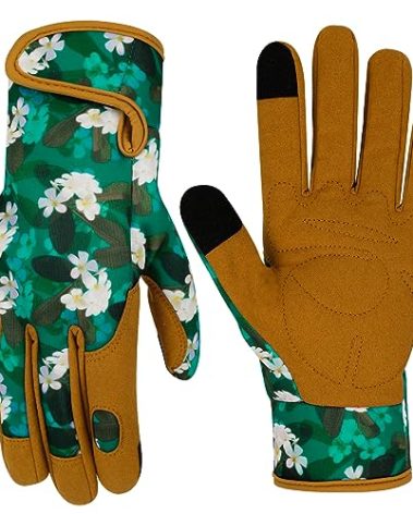 MERTURN Leather Gardening Gloves for Women Garden Gloves Thorn Proof Touch Screen Design Heavy Duty Yard Working Gloves for Planting, Digging, Pruning Women Gardening Gift, M