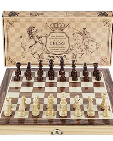 Amerous Chess Set, 12"x12" Folding Wooden Standard Travel International Chess Board Game Set with Magnetic Crafted Pieces For 2 Players