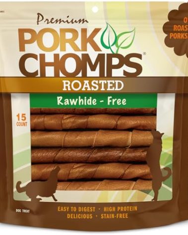 Pork Chomps Roasted Pork Skin Dog Chews, 6-inch Twists, 15 Count