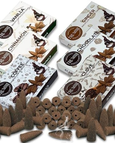 Gourmet - Backflow Incense Cones for Waterfall - Scented Inscents-Cones - Cinnamon, Vanilla, Coffee, Chocolate, Clove, Ginger - Insiensos Aromaticos - 6x10=60 Large Variety Pack