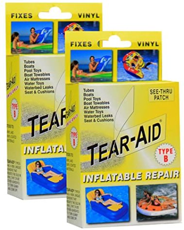 TEAR-AID Inflatable Repair Kit, Type B Clear Patch Kit for Vinyl and Vinyl-Coated Materials, Use for Inflatable Bounce House, Boat, Waterslide, Air Matress & More, Yellow Box, 2 Pack