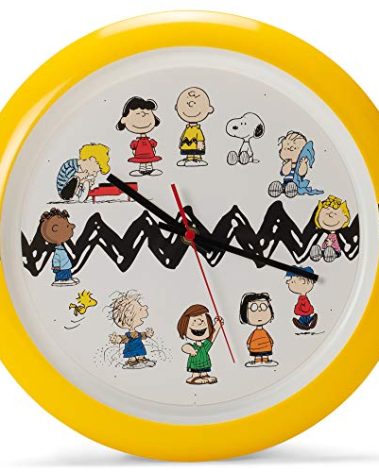 Mark Feldstein Peanuts Characters Zig Zag Yellow and Black Wall Clock, 13 Inch