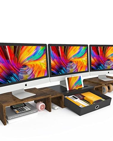 WESTREE Triple Dual Monitor Stand Riser with Drawer,Extra Large Adjustable for 2~3 Monitors,Solt for Phone & Tablet, Desktop Organizer Stand for Computer,Laptop,Printer,TV