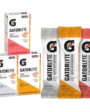 Gatorlyte Rapid Rehydration Electrolyte Beverage, Variety Pack, Lower Sugar, Specialized Blend of 5 Electrolytes, No Artificial Sweeteners or Flavors, 18 pack, 1 pack mixes with 16.9oz (500ml) water