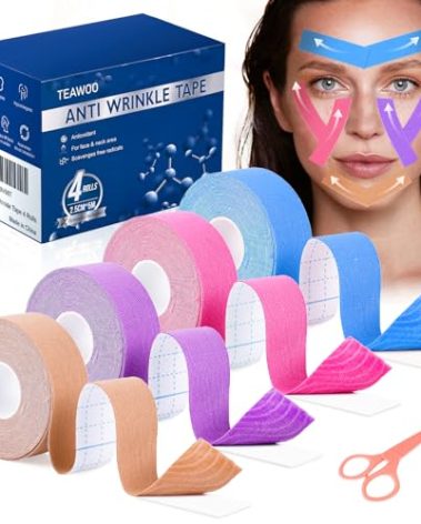 Anti Wrinkle Face Tape | Anti Aging Face Tape for Wrinkles | Facial Myofascial Lift Tape for Skin | Skin Tape for Face & Forehead | Face Tapes for Lifting Sagging Skin (4 Colors Assorted)