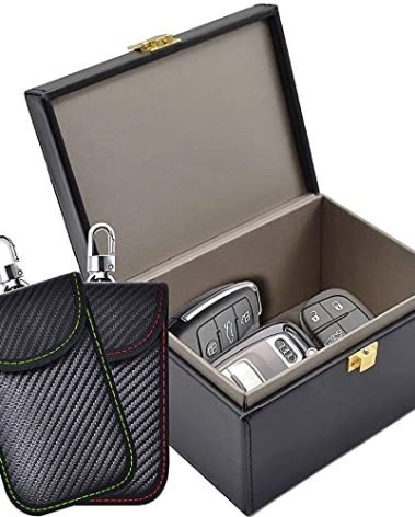 Faraday Box & 2 Pack Faraday Bag for Key Fob Protector, Faraday Cage Key Fob Signal Blocker Faraday Key Fob Protector Faraday Pouch RFID Box for Car Keys