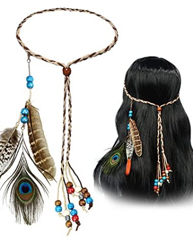 obmwang Boho Feather Headbands Indian Feather Headband Peacoak Headpieces Festival Costumes Hair Accessories for Women and Girls