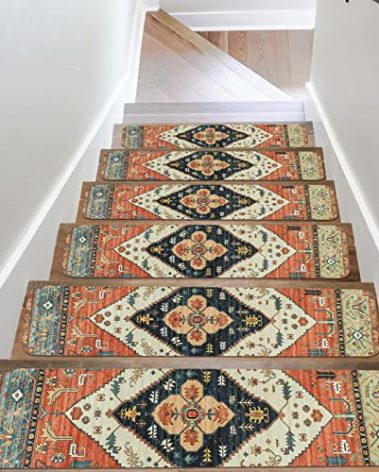 OJIA Non-Slip Carpet Stair Treads for Wooden Steps Set of 15, 30''X8'' Indoor Runner Resistant Rugs Rubber Safety Mats for Dogs, Kids & Elders, Stairway Grip