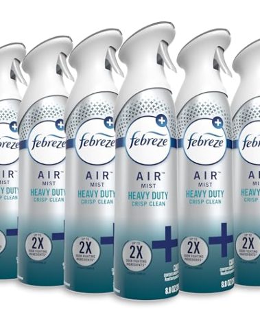 Febreze Air Mist Air Freshener Spray, Odor-Fighting Room Spray, Air Fresheners for Home and Bathroom and Kitchen, Aerosol Can, Heavy Duty Crisp Clean Scent, 8.8oz, 6 Count