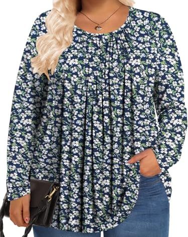 PEVRL Womens Plus Size Tops Long Sleeve Shirts Fall Tunics Blouses Wear with Leggings Clover 2x