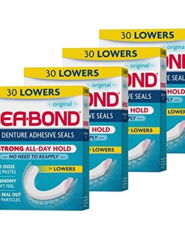 Sea Bond Secure Denture Adhesive Seals, Original Lowers, Zinc-Free, All-Day-Hold, Mess-Free, 30 Count (Pack of 4)