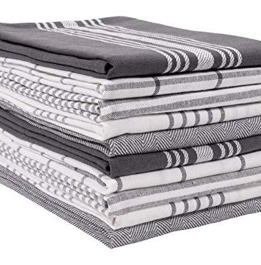 KAF Home Soho Kitchen Dish Towel Set of 10 | 18 x 28 Inch Tea Towels | Soft and Absorbent Mixed Set of Flat Towels (Charcoal)