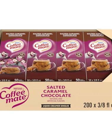 Nestle Coffee mate Coffee Creamer, Salted Caramel Chocolate, Liquid Creamer Singles, Non Dairy, No Refrigeration, 0.375 fl oz Tubs (Pack of 200)