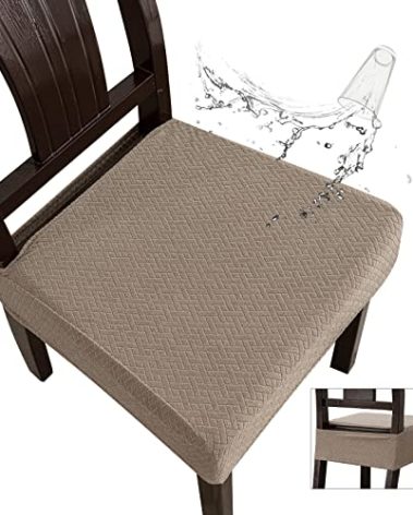 Genina Waterproof Seat Covers for Dining Room Chair Covers Waterproof Dining Chair Covers (4 PCS-Rear-gapped, Taupe)